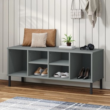 vidaXL Παπουτσοθήκη OSLO Γκρι 106x35x45cm Μασίφ Ξύλο με Μετ. Πόδια