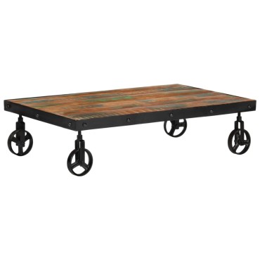 vidaXL Τραπέζι Σαλονιού με Τροχούς 100x60x26cm Μασίφ Ανακυκλ. Ξύλο 1 τεμ.