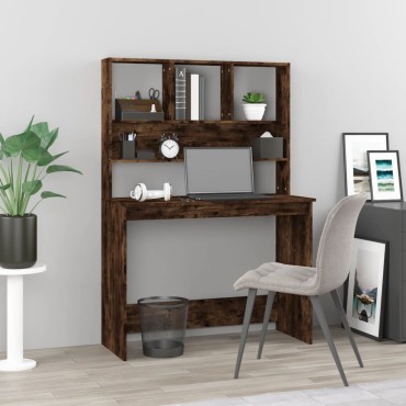vidaXL Γραφείο με Ράφια Καπνιστή Δρυς 102x45x148cm Επεξεργασμένο Ξύλο 1 τεμ.