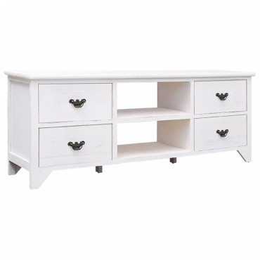 vidaXL Έπιπλο Τηλεόρασης Αντικέ Λευκό 108x30x40cm Μασίφ Παυλώνιας