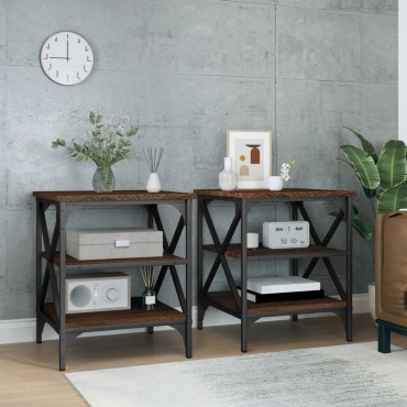 vidaXL Τραπεζάκια Σαλονιού 2 τεμ. Καφέ Δρυς 40x42x50cm Επεξ. Ξύλο