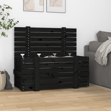 vidaXL Κουτί Αποθήκευσης Μαύρα 91x40,5x42 εκ. Μασίφ Ξύλο Πεύκου