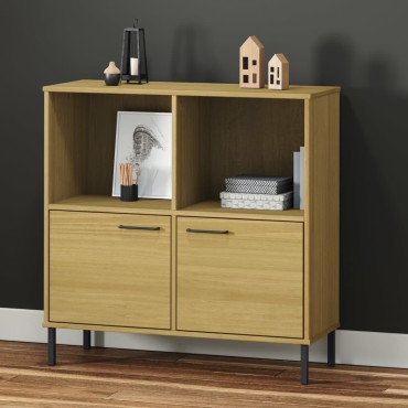 vidaXL Βιβλιοθήκη OSLO Καφέ 90x35x90,5cm Μασίφ Ξύλο με Μεταλ. Πόδια 1 τεμ.