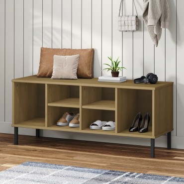 vidaXL Παπουτσοθήκη OSLO Καφέ 106x35x45cm Μασίφ Ξύλο με Μεταλ. Πόδια