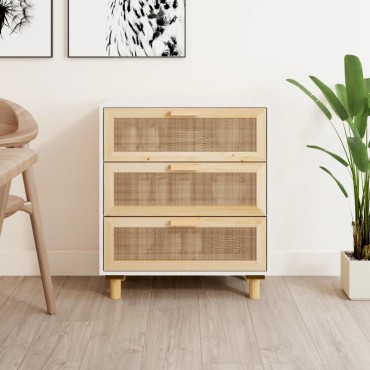 vidaXL Ντουλάπι Λευκό 60x30x70cm από Μασίφ Πεύκο & Φυσικό Ρατάν 1 τεμ.