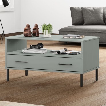 vidaXL Τραπεζάκι Σαλονιού OSLO Γκρι 85x50x45cm Μασίφ Ξύλο Μετ. Πόδια 1 τεμ.