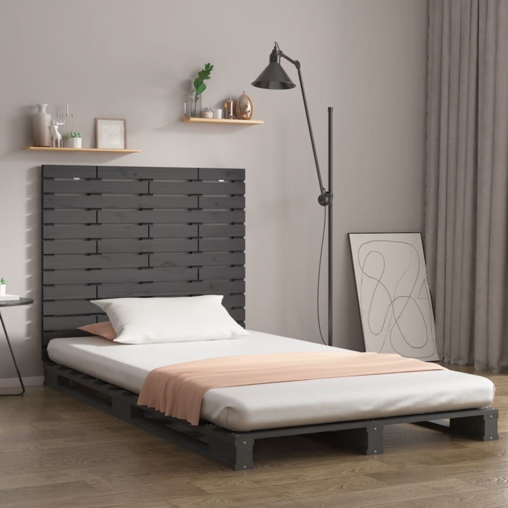 vidaXL Κεφαλάρι Τοίχου Γκρι 106x3x91,5cm από Μασίφ Ξύλο Πεύκου 1 τεμ.