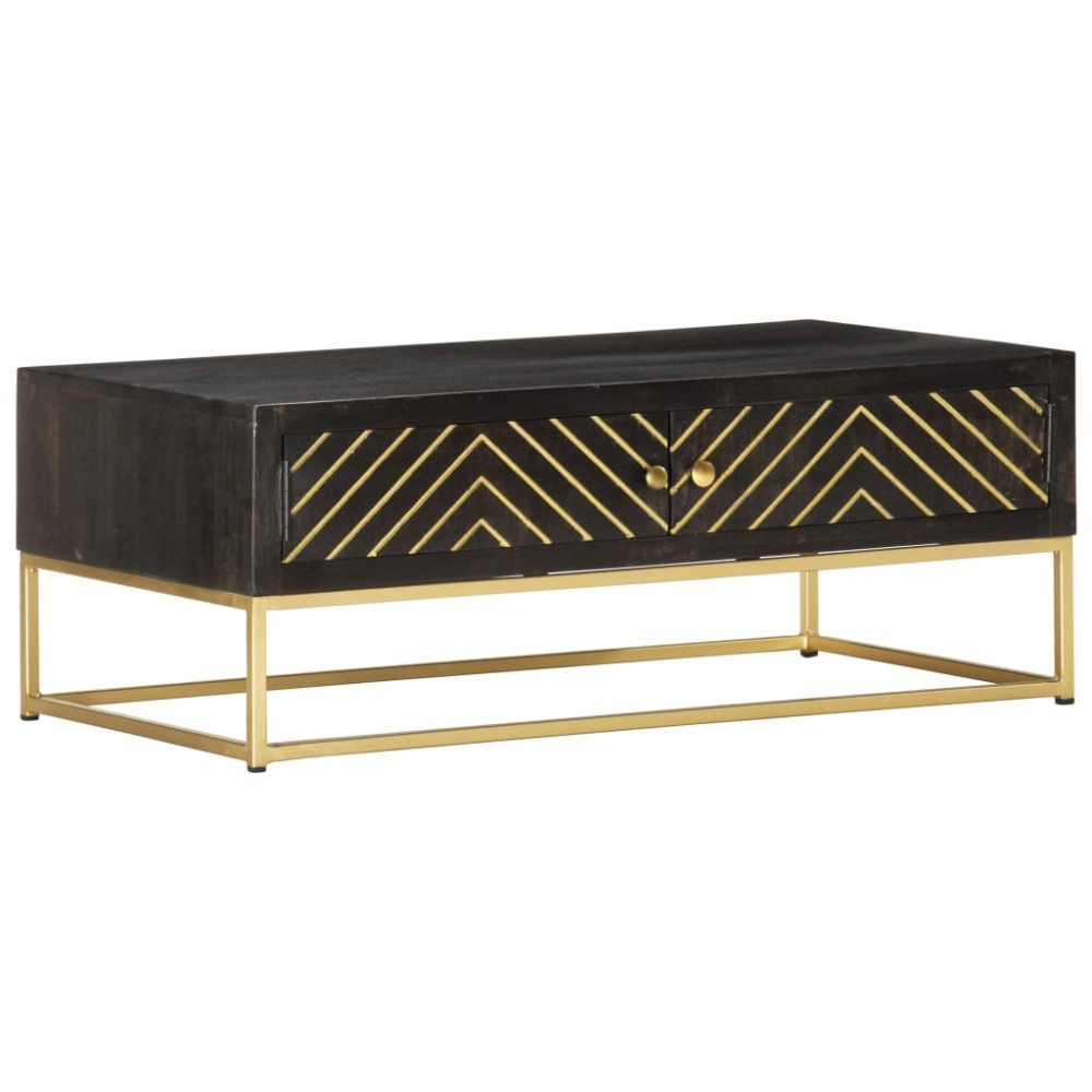 vidaXL Τραπεζάκι Σαλονιού Μαύρο/Χρυσό 90x50x35cm Μασίφ Ξύλο Μάνγκο 1 τεμ.
