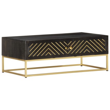 vidaXL Τραπεζάκι Σαλονιού Μαύρο/Χρυσό 90x50x35cm Μασίφ Ξύλο Μάνγκο 1 τεμ.