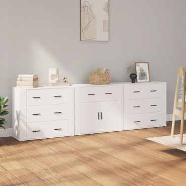vidaXL Ντουλάπι 3 τεμ. Λευκό Επεξεργασμένο Ξύλο 80x33x70cm