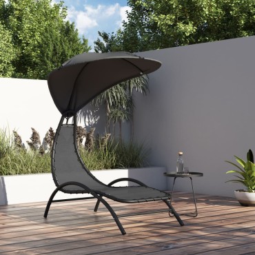vidaXL Ξαπλώστρα με Σκίαστρο Σκ. Γκρι 167x80x195cm Ύφασμα & Ατσάλι 1 τεμ.