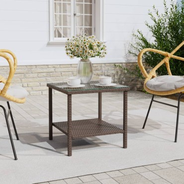 vidaXL Βοηθητικό Τραπεζάκι Καφέ 45x45x45cm Συνθ. Ρατάν/ Ψημένο Γυαλί 1 τεμ.