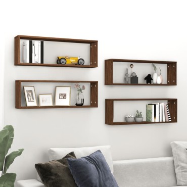 vidaXL Ραφιέρες Τοίχου Κύβος 4 τεμ. Καφέ Δρυς 80x15x26,5cm Επεξ. Ξύλο