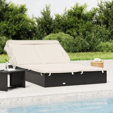 vidaXL Ξαπλώστρα 2 Ατόμων Πτυσ. Οροφή Μαύρη 213x118x97cm Συνθ. Ρατάν 1 τεμ.