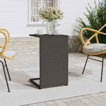vidaXL Τραπέζι Πτυσσόμενο Γ Μαύρο 40x35x60cm από Συνθετικό Ρατάν 1 τεμ.