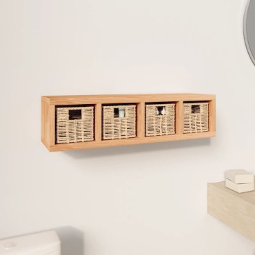 vidaXL Ράφι Τοίχου με Καλάθια 62x18x16cm από Μασίφ Ξύλο Καρυδιάς 1 τεμ.