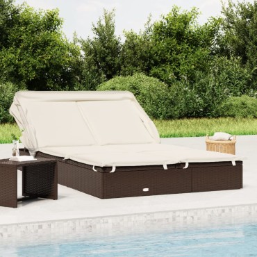 vidaXL Ξαπλώστρα 2 Ατόμων Πτυσ. Οροφή Καφέ 213x118x97cm Συνθ. Ρατάν 1 τεμ.