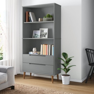 vidaXL Βιβλιοθήκη MOLDE Γκρι 85x35x170,5cm από Μασίφ Ξύλο Πεύκου 1 τεμ.