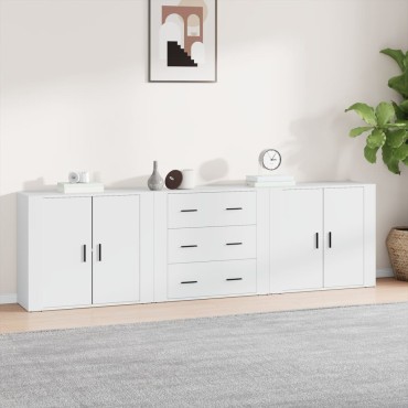 vidaXL Ντουλάπι 3 τεμ. Λευκό Επεξεργασμένο Ξύλο 80x33x70cm