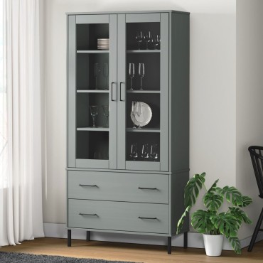 vidaXL Βιβλιοθήκη OSLO Γκρι 85x35x172,5cm Μασίφ Ξύλο με Μεταλ. Πόδια 1 τεμ.
