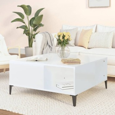 vidaXL Τραπεζάκι Σαλονιού Γυαλ. Λευκό 80x80x36,5cm Επεξεργ. Ξύλο 1 τεμ.