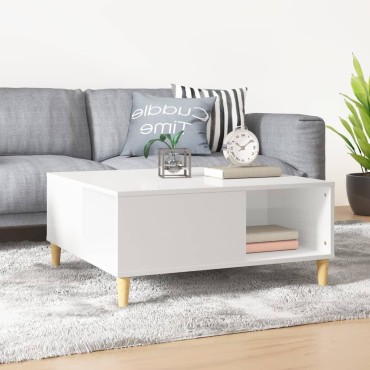 vidaXL Τραπεζάκι Σαλονιού Γυαλ. Λευκό 80x80x36,5cm Επεξεργ. Ξύλο 1 τεμ.