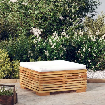 vidaXL Υποπόδιο Κήπου από Μασίφ Ξύλο Teak με Κρεμ Μαξιλάρι 69,5x69,5x31cm 1 τεμ. Γωνιακός
