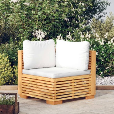 vidaXL Καναπές Κήπου Γωνιακός από Μασίφ Ξύλο Teak με Κρεμ Μαξιλάρια 69,5x69,5x60cm 1 τεμ.