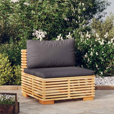 vidaXL Καναπές Κήπου Μεσαίος από Μασίφ Ξύλο Teak με Σκ. Γκρι Μαξιλάρια 69,5x69,5x60cm 1 τεμ. Γωνιακός