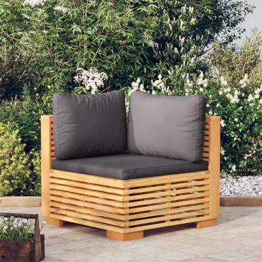 vidaXL Καναπές Κήπου Γωνιακός Μασίφ Ξύλο Teak με Σκ. Γκρι Μαξιλάρια 69,5x69,5x60cm 1 τεμ.