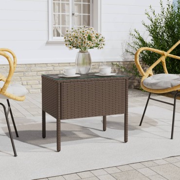 vidaXL Βοηθητικό Τραπεζάκι Καφέ 53x37x48cm Συνθ. Ρατάν/ Ψημένο Γυαλί 1 τεμ.