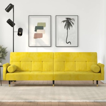 vidaXL Καναπές Κρεβάτι Κίτρινος από Βελούδο με Μαξιλάρια 216x89x70cm 1 τεμ. Γωνιακός