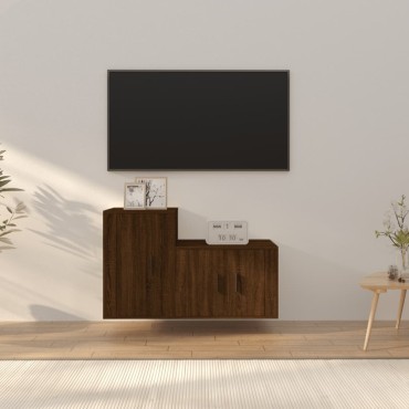 vidaXL Σετ Επίπλων Τηλεόρασης 2 τεμ. Καφέ Δρυς Επεξεργασμένο Ξύλο 57x34,5x40cm