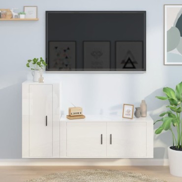 vidaXL Σετ Επίπλων Τηλεόρασης 2 Τεμαχίων Γυαλ. Λευκό Επεξ. Ξύλο