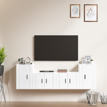 vidaXL Σετ Επίπλων Τηλεόρασης 4 τεμ. Γυαλ. Λευκό Επεξ. Ξύλο 57x34,5x40cm