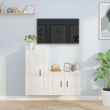vidaXL Σετ Επίπλων Τηλεόρασης 2 τεμ. Γυαλ. Λευκό Επεξ. Ξύλο 57x34,5x40cm