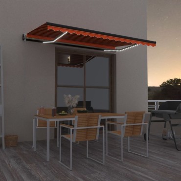 vidaXL Τέντα Αυτόματη με LED/Αισθητ. Ανέμου Πορτοκαλί/Καφέ 450x350 εκ.