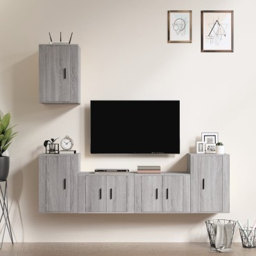 vidaXL Σετ Επίπλων Τηλεόρασης 5 τεμ. Γκρι Sonoma Επεξεργασμένο Ξύλο 57x34,5x40cm