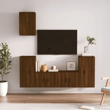 vidaXL Σετ Επίπλων Τηλεόρασης 5 τεμ. Καφέ δρυς Επεξ. Ξύλο 57x34,5x40cm