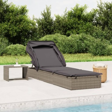vidaXL Ξαπλώστρα με Πτυσσόμενη Οροφή Γκρι 213x63x97cm Συνθ. Ρατάν 1 τεμ.