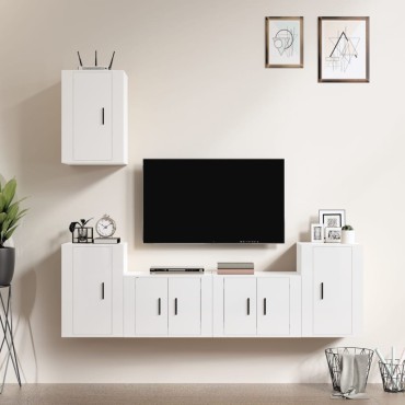 vidaXL Σετ Επίπλων Τηλεόρασης 5 τεμ. Γυαλ. Λευκό Επεξ. Ξύλο 57x34,5x40cm