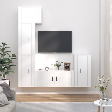 vidaXL Σετ Επίπλων Τηλεόρασης 5 τεμ. Γυαλ. Λευκό Επεξ. Ξύλο 57x34,5x40cm