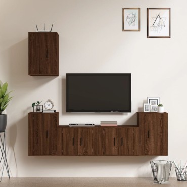 vidaXL Σετ Επίπλων Τηλεόρασης 5 τεμ. Καφέ δρυς Επεξ. Ξύλο 57x34,5x40cm