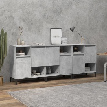vidaXL Ντουλάπια 3 τεμ. Γκρι Σκυροδέματος 60x35x70cm Επεξεργ. Ξύλο