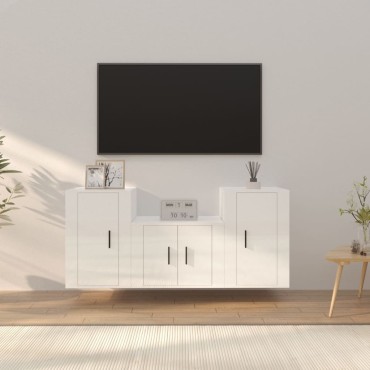 vidaXL Σετ Επίπλων Τηλεόρασης 3 τεμ. Γυαλ. Λευκό Επεξ. Ξύλο 40x34,5x60cm