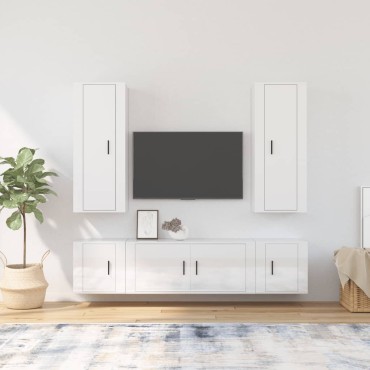 vidaXL Σετ Επίπλων Τηλεόρασης 5 τεμ. Γυαλ. Λευκό Επεξ. Ξύλο 40x34,5x100cm