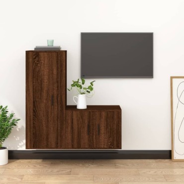 vidaXL Σετ Επίπλων Τηλεόρασης 2 τεμ. Καφέ Δρυς Επεξεργασμένο Ξύλο 57x34,5x40cm