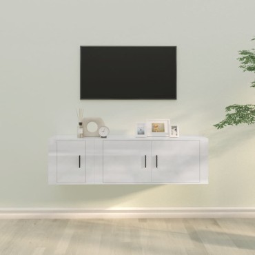 vidaXL Σετ Επίπλων Τηλεόρασης 2 Τεμαχίων Γυαλ. Λευκό Επεξ. Ξύλο