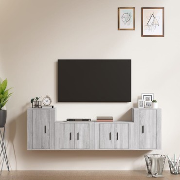 vidaXL Σετ Επίπλων Τηλεόρασης 4 τεμ. Γκρι Sonoma Επεξεργασμένο Ξύλο 57x34,5x40cm