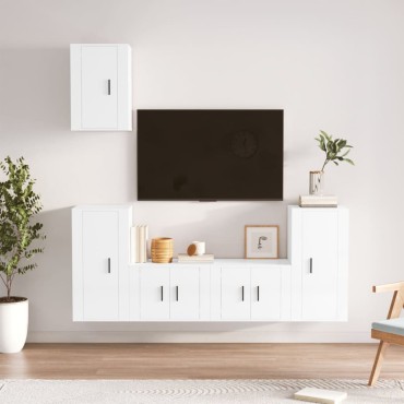 vidaXL Σετ Επίπλων Τηλεόρασης 5 τεμ. Γυαλ. Λευκό Επεξ. Ξύλο 57x34,5x40cm